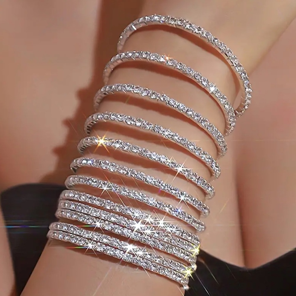 12 pcs Stretch Rhinestone Tennis Bracelets
